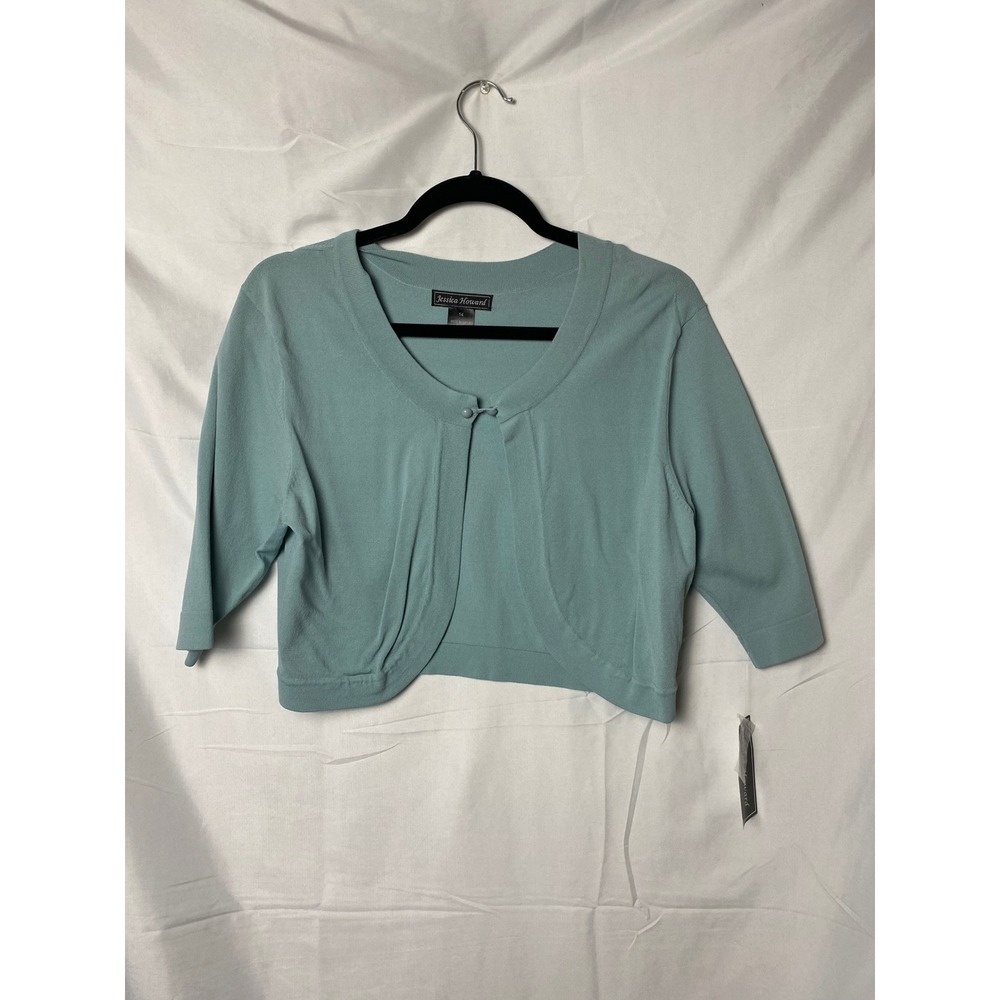 Jessica‎ Howard Aqua Blue Bolero Shrug Cardigan Sweater Size 14